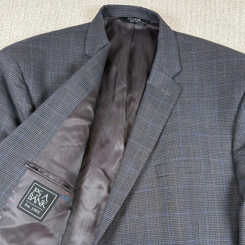 Jos A Bank Mens 56L Gray Houndstooth Plaid Wool Two Button Blazer Sport Coat